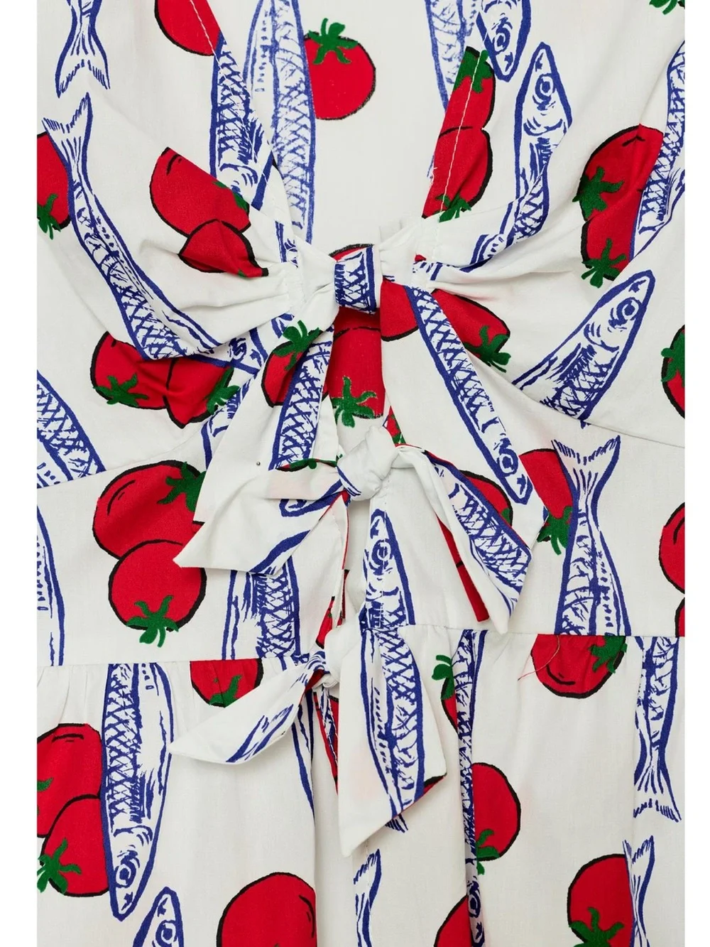 New With Tags Tie-Front Puff Sleeve Top in White with Red Print